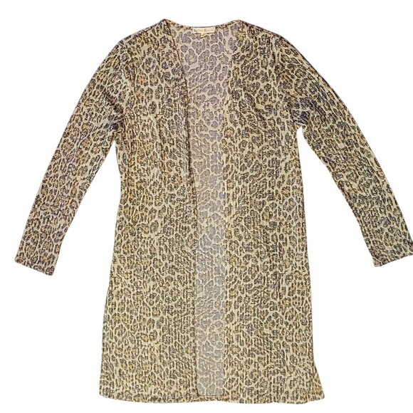 Another Reason Longline Duster Length Cardigan Boho Animal Print Open Front Sz L - Picture 7 of 13